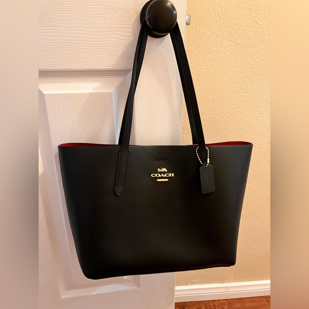 Black Coach Tote with Red Interior